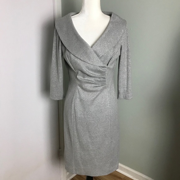 Tahari Silver Long Sleeve Dress - Picture 1 of 5
